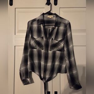 Anthropologie Cloth & Stone Black and White Plaid Button-Up Shirt